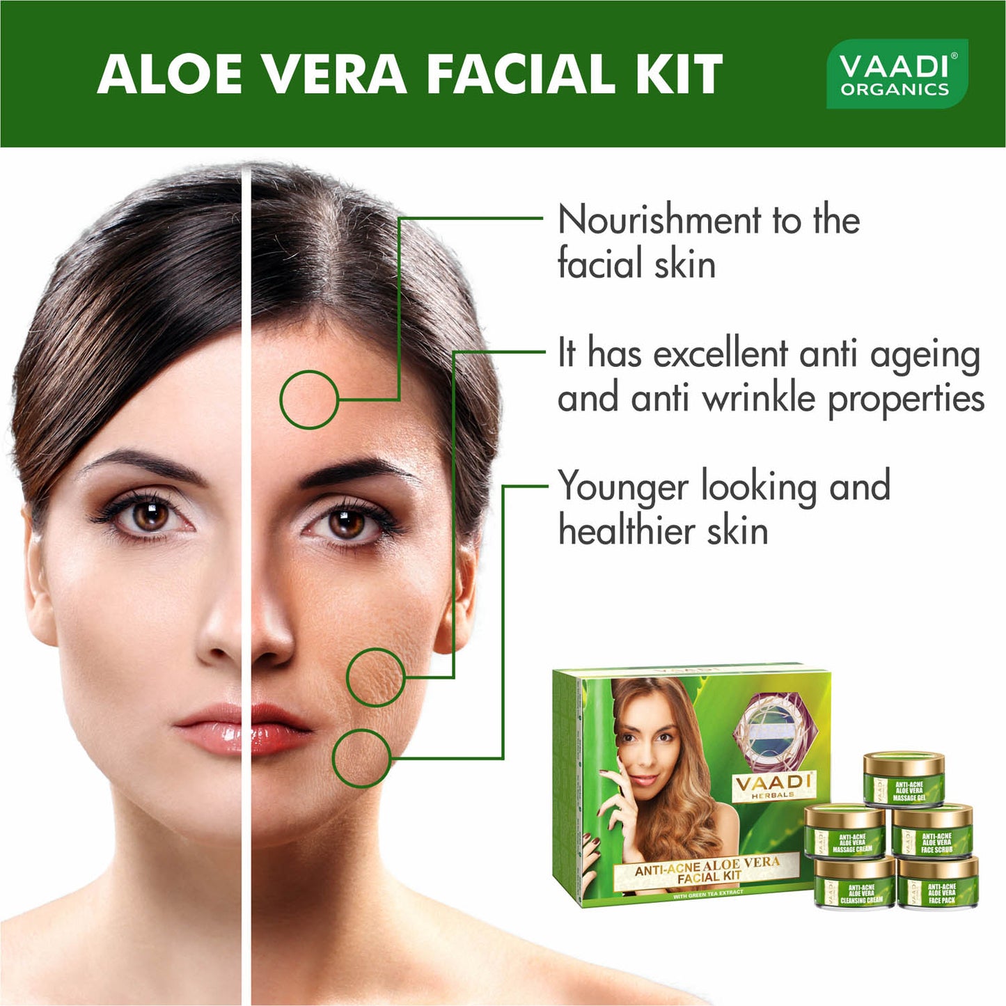 Anti-Acne Aloe Vera Facial Kit with Green Tea Extract (270 gms)