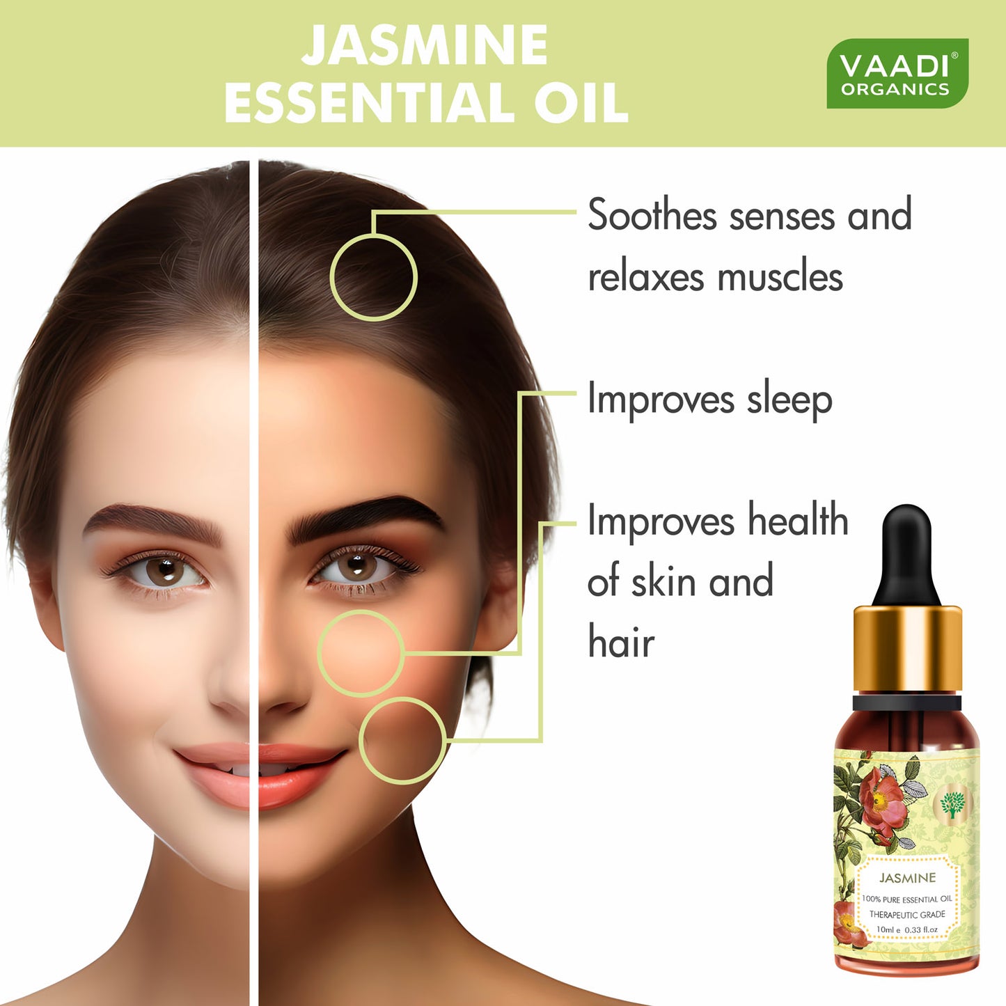 Jasmine Essential Oil - Nourishes Dry & Damaged Hair, Improves Sleep, Uplifts Mood, Reduces Acne & Blemishes - 100% Pure Therapeutic Grade (10 ml)
