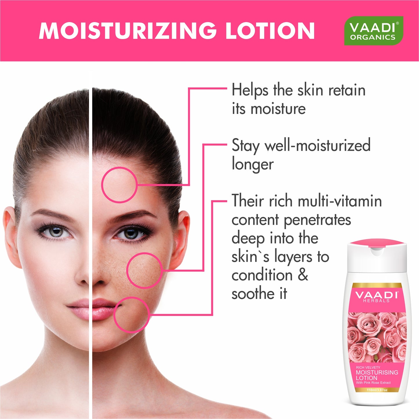 Pack of 3 Moisturising Lotion With Pink Rose Extract (110 ml x 3)