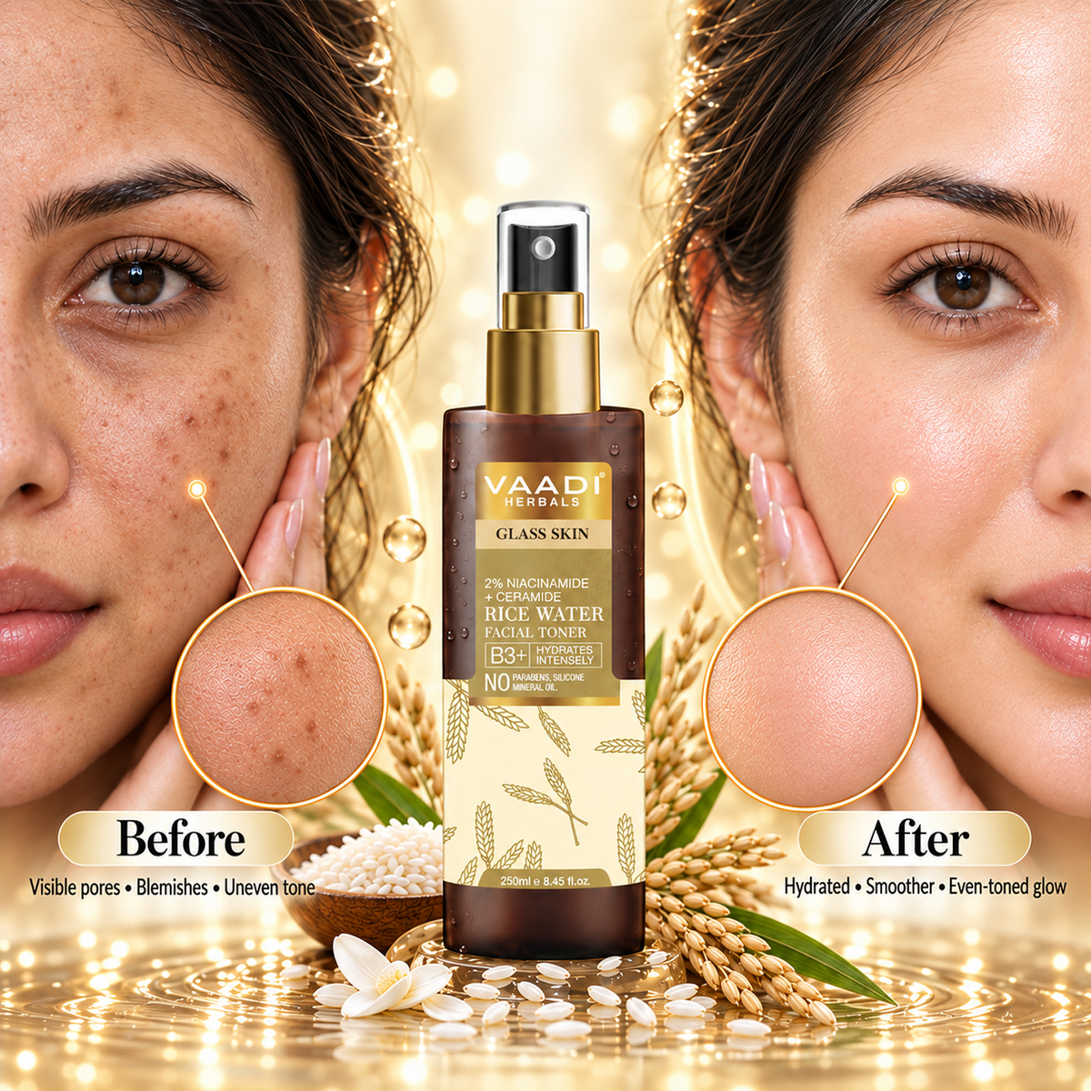 2% Niacinamide + Ceramide Rice Water Facial Toner - B3+ | Brightening| Pore-Tightening & Glass-Skin Hydration (250 ml)