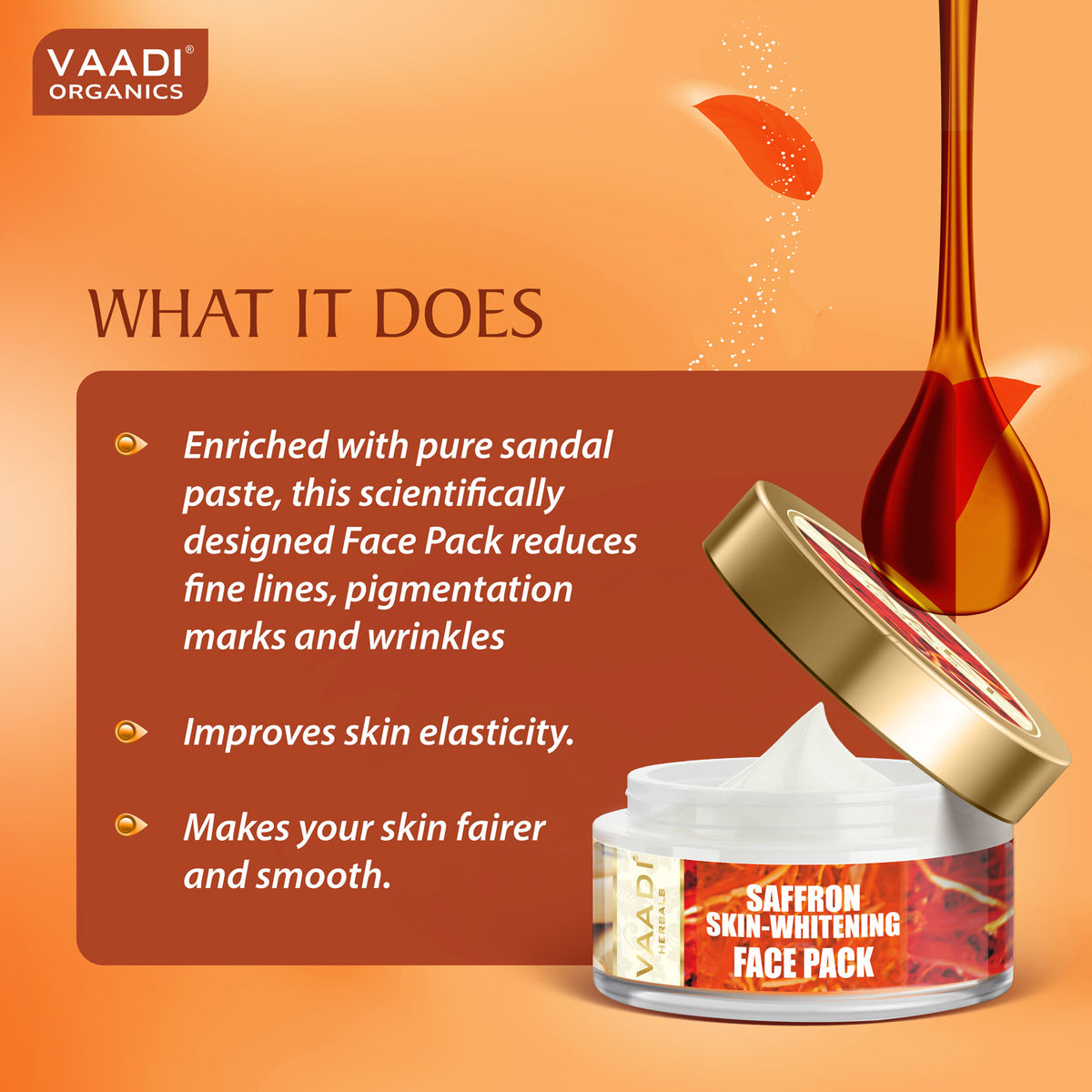 Saffron Skin Whitening Face Pack - Brightens Skin Tone - Reduces Marks and Pigmentation (70 gms)