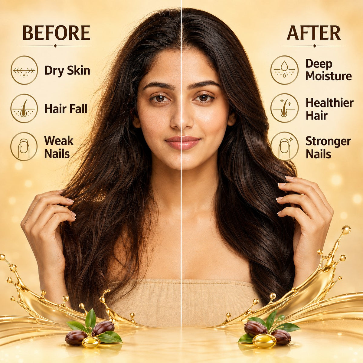 Cold Pressed Rosehip Seed Jojoba Oil with Vitamin B3-For Hair, Skin & Nails-Jojoba Oil Promotes Hair Growth-Skin Moisturisation-Anti Hair-Fall-For All Types of Skin & Hair-120ml
