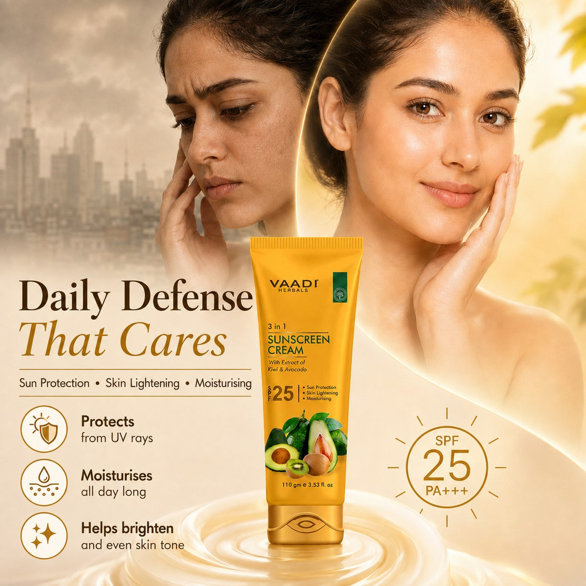 Pack of 2 Sunscreen Cream SPF-25 with Extracts of Kiwi & Avocado (110 gms x 2)