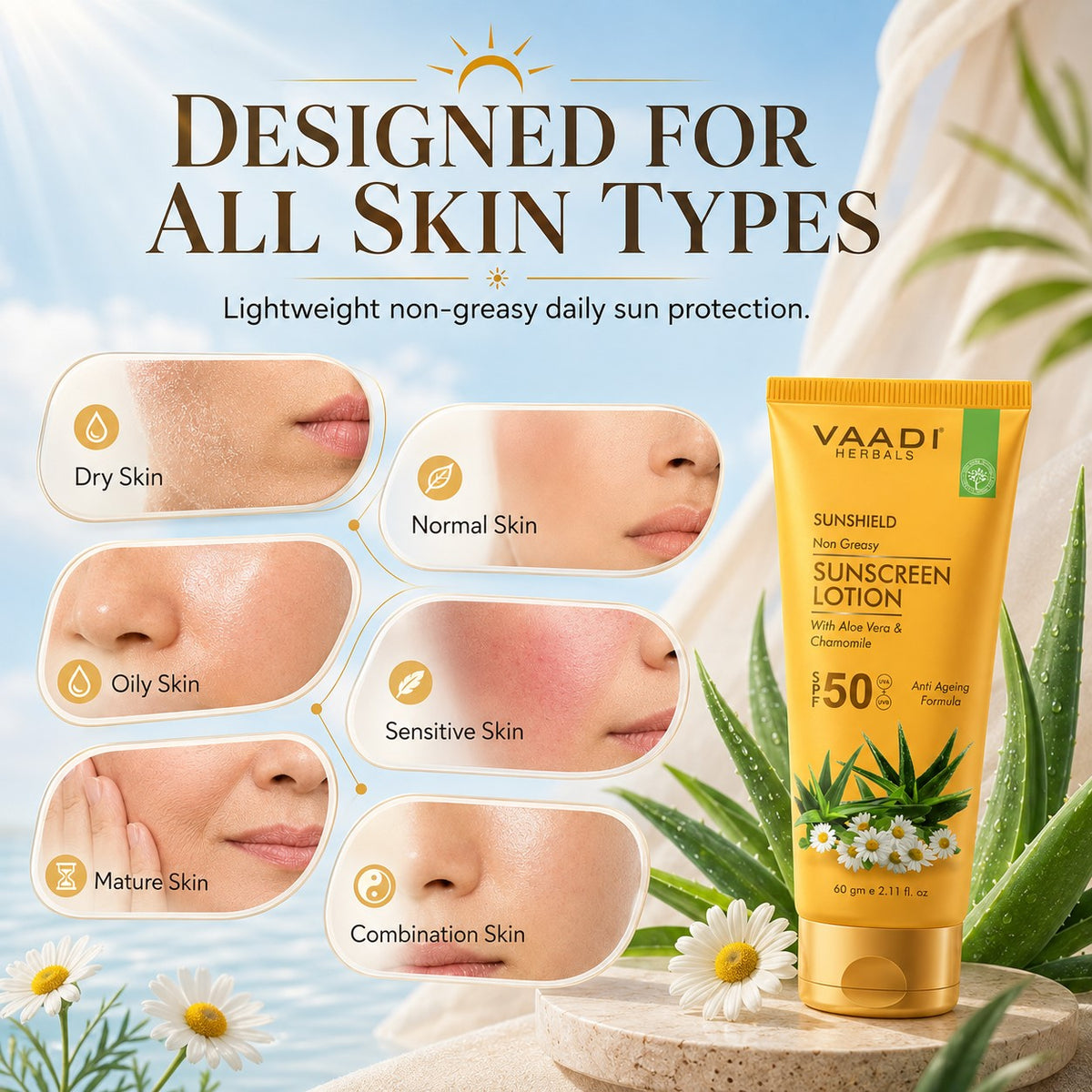 Pack of 2 Sunscreen Lotion SPF-50 with Aloe Vera & Chamomile (110 ml x 2)
