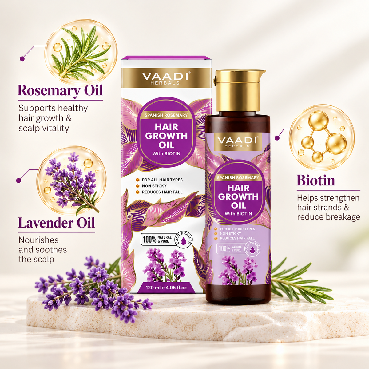Spanish Rosemary Hair Growth Oil with Biotin-Promotes Hair Growth- Reduces Hair Fall-Strong Hair- Prevents Dandruff- For All Hair Types- 120ml