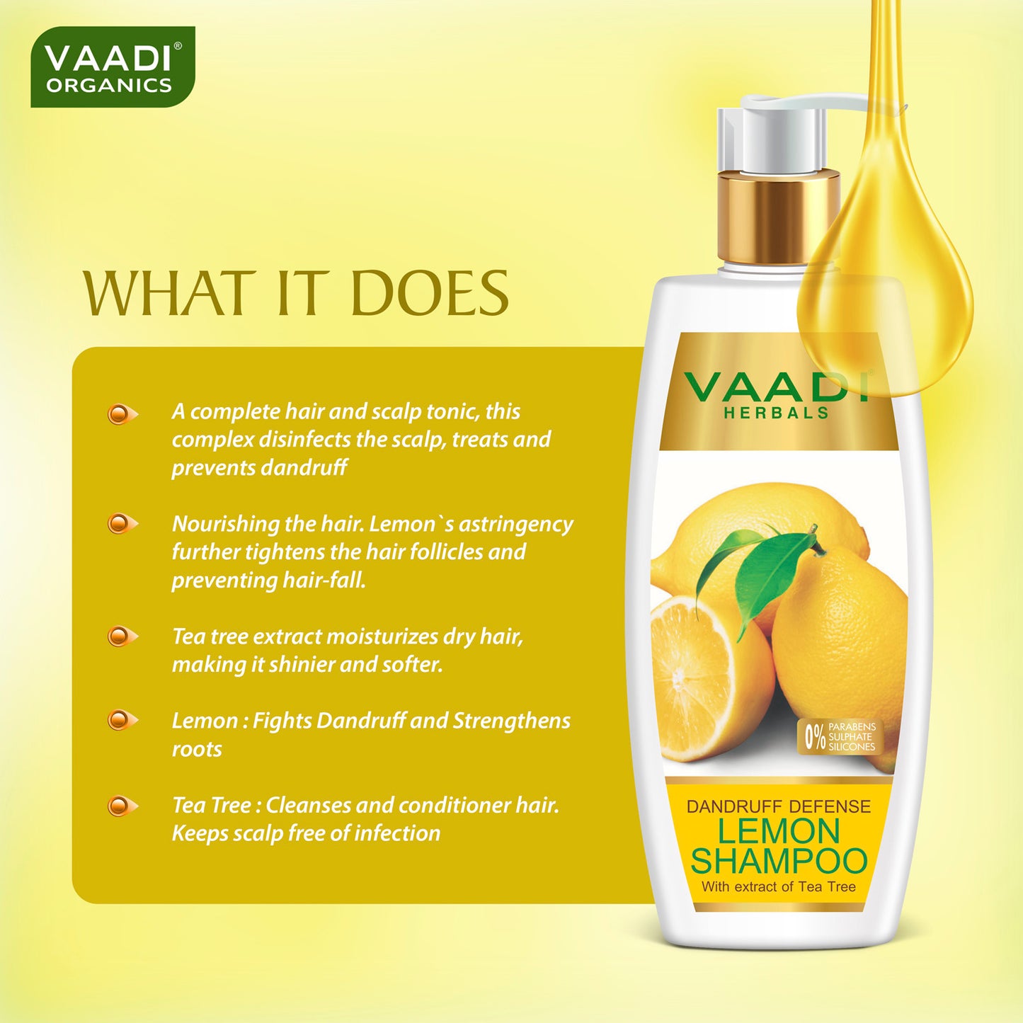 Pack of 3 Dandruff Defense Lemon Shampoo with Extracts of Tea Tree (350 ml x 3)