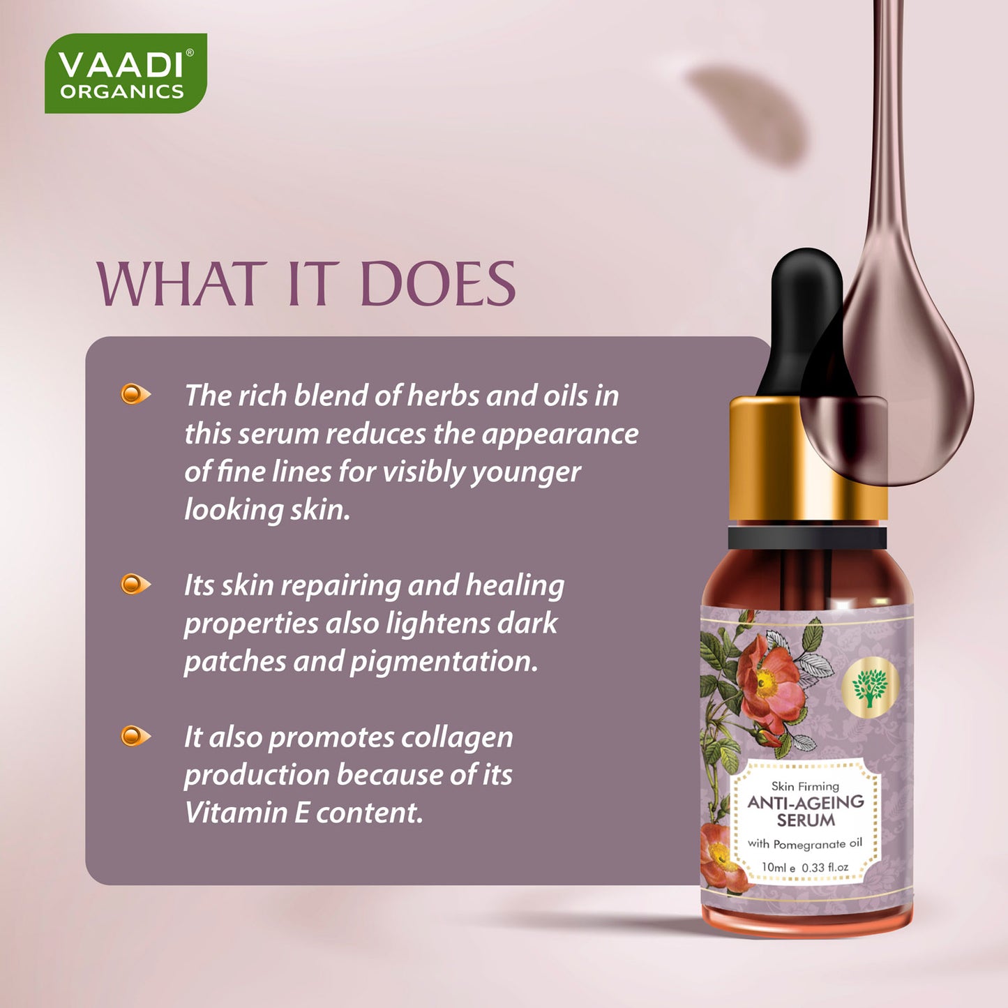 Vitamin E Anti Ageing Serum with Pomegranate Oil - Reduces Fine Lines, Lightens Wrinkles & Brightens Complexion (10 ml)