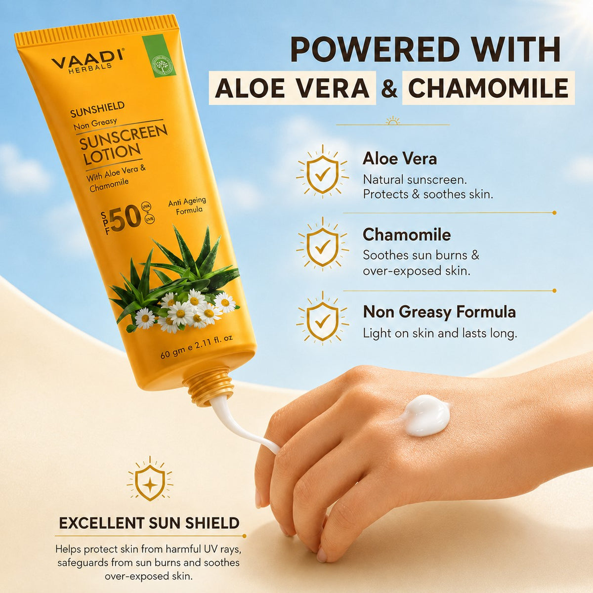 Pack of 2 Sunscreen Lotion SPF-50 with Aloe Vera & Chamomile (110 ml x 2)