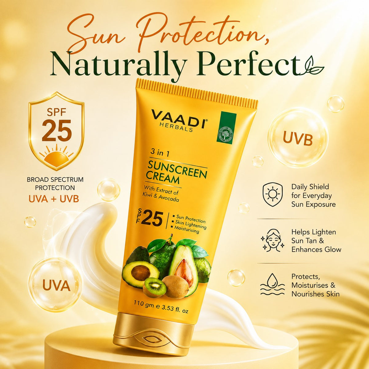 Pack of 2 Sunscreen Cream SPF-25 with Extracts of Kiwi & Avocado (110 gms x 2)