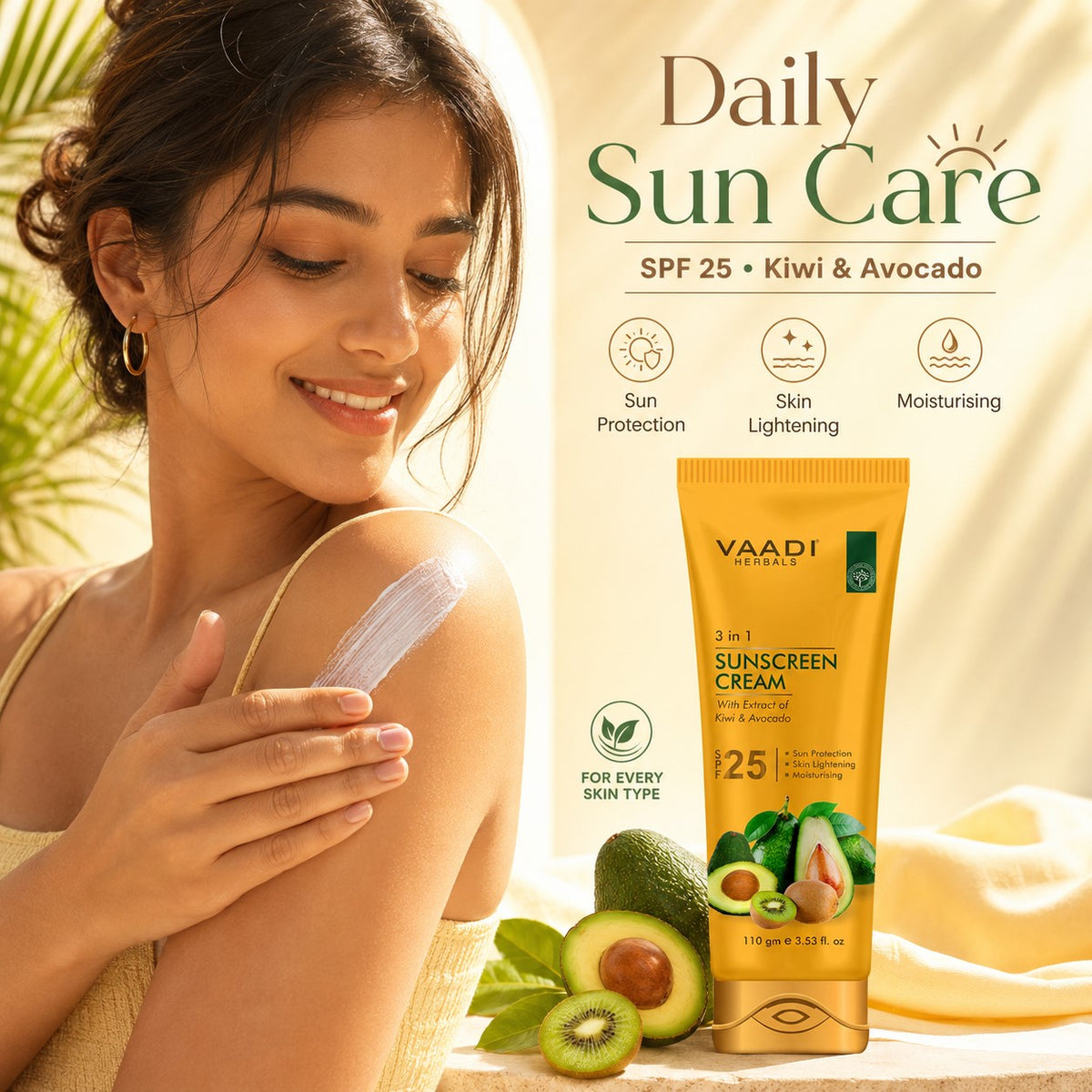 Pack of 2 Sunscreen Cream SPF-25 with Extracts of Kiwi & Avocado (110 gms x 2)