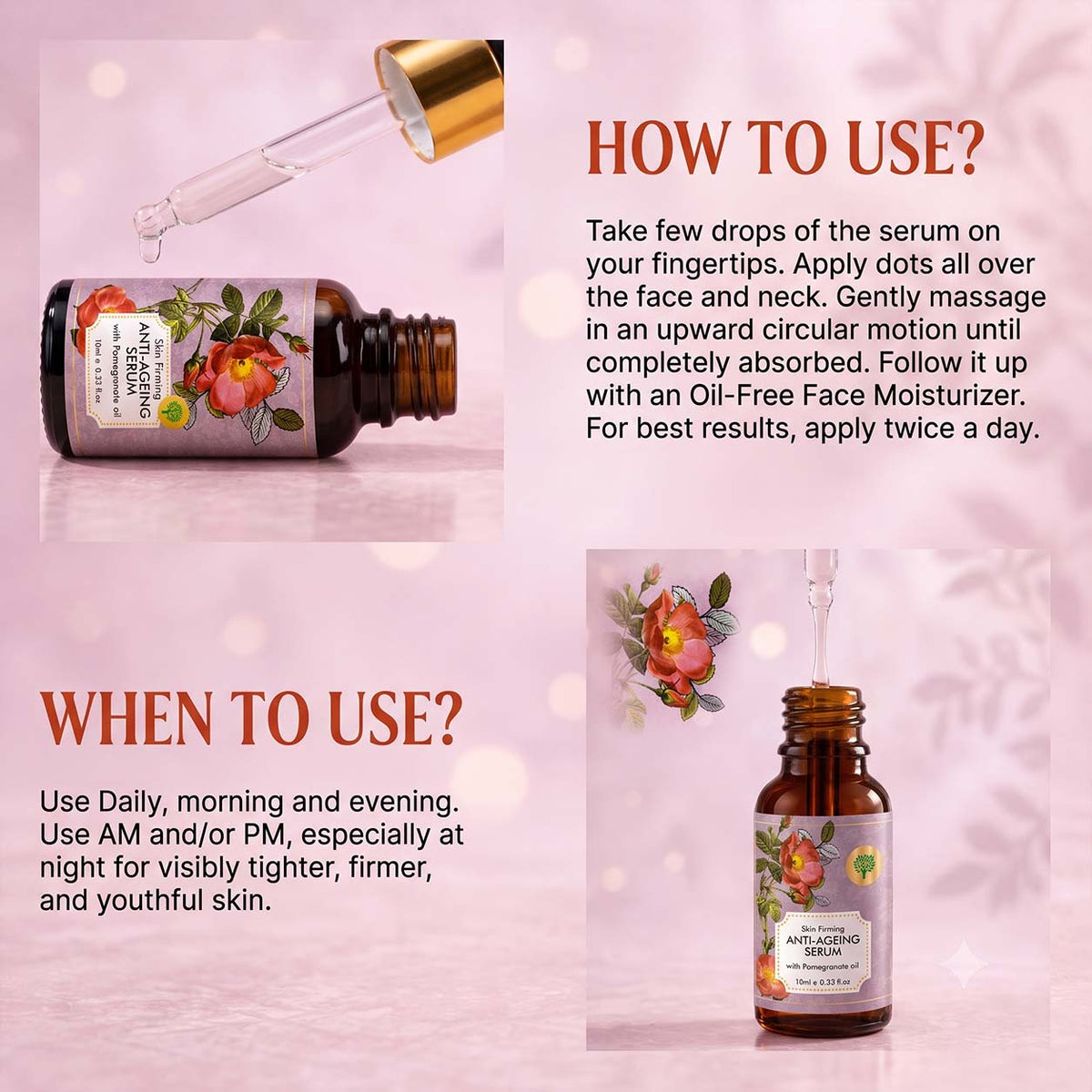 Vitamin E Anti Ageing Serum with Pomegranate Oil - Reduces Fine Lines, Lightens Wrinkles & Brightens Complexion (10 ml)