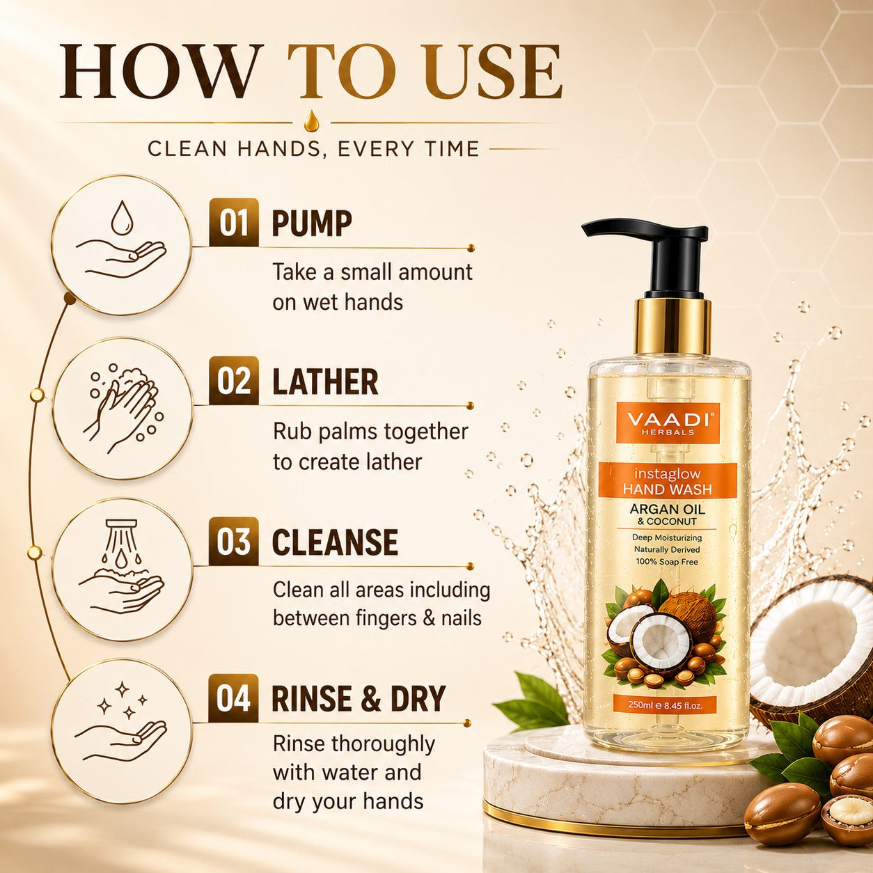 Pack of 3 Instaglow Argan Oil & Coconut Hand Wash (250 ml x 3)
