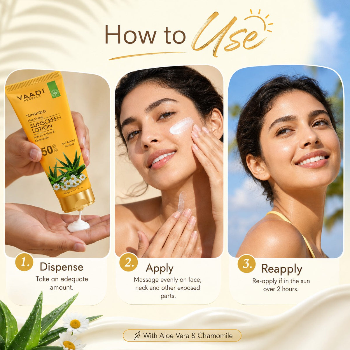 Pack of 2 Sunscreen Lotion SPF-50 with Aloe Vera & Chamomile (110 ml x 2)