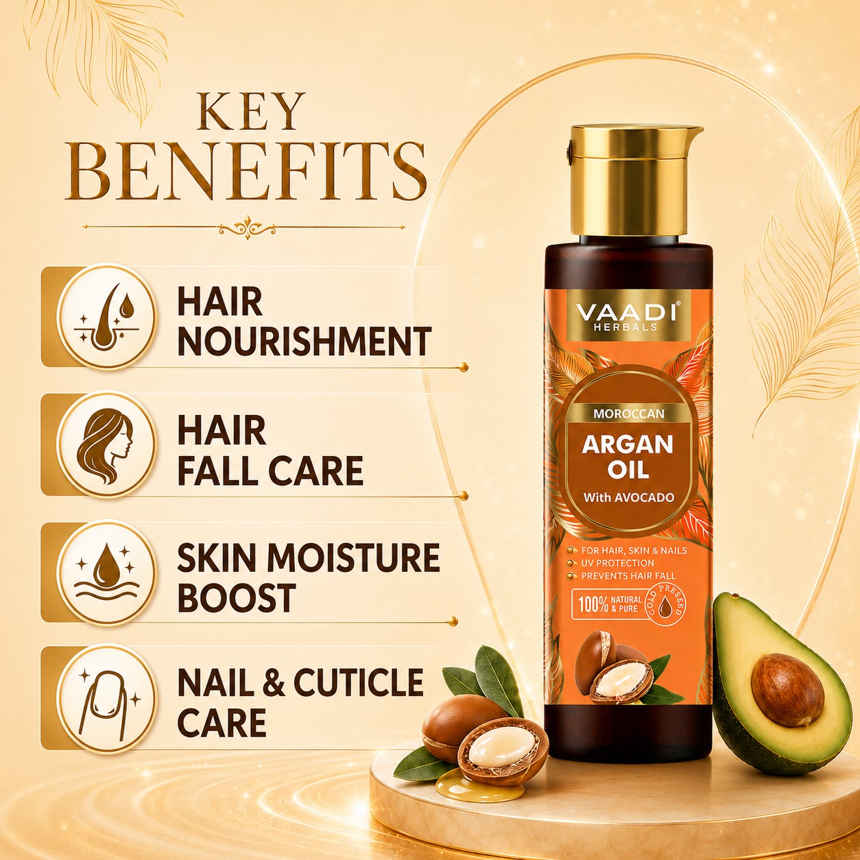 Cold Pressed Morrocon Argan Oil with Avocado- For Hair, Skin & Nails- Promotes Hair Growth- Skin Moisturisation-Healthy Nail Growth - UV Protection- 120ml