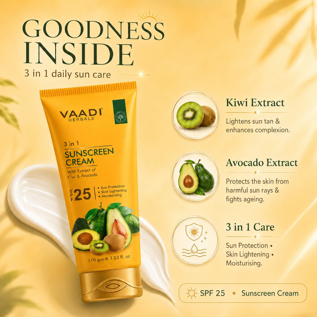Pack of 2 Sunscreen Cream SPF-25 with Extracts of Kiwi & Avocado (110 gms x 2)