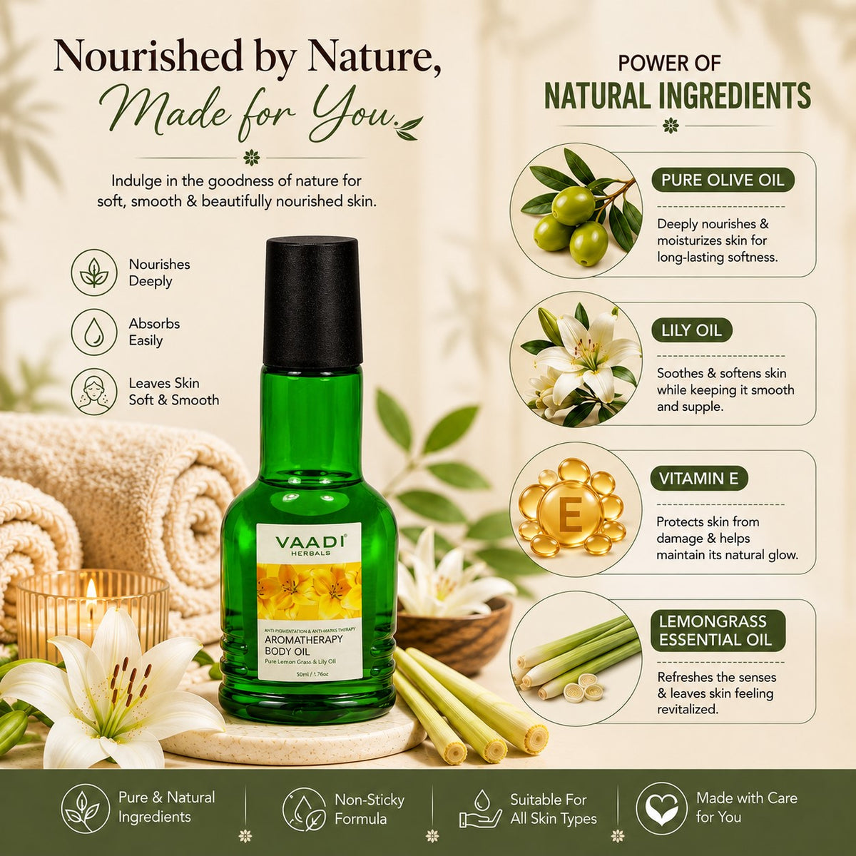 Pack of 2 Aromatherapy Body Oil-Lemongrass & Lily Oil (110 ml x 2)