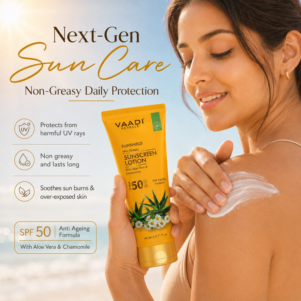 Pack of 2 Sunscreen Lotion SPF-50 with Aloe Vera & Chamomile (110 ml x 2)