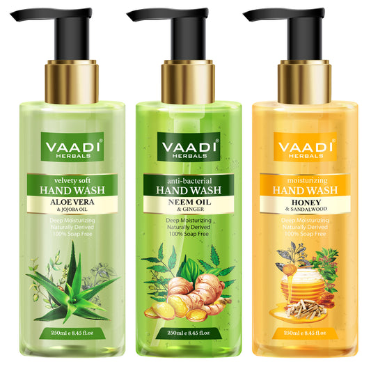 Pack of 3 Luxurious Handwash - Aloe Vera & Jojoba Oil, Neem Oil & Ginger, Honey & Sandal (250 ml x 3)