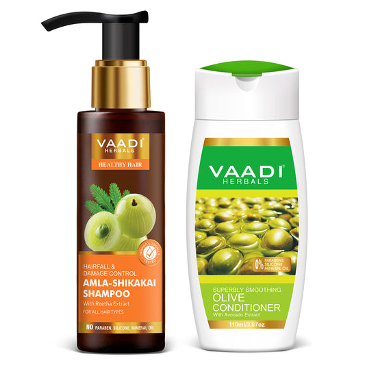 Amla Shikakai Shampoo - Hairfall & Damage Control with Olive Conditioner (110 ml x 2)