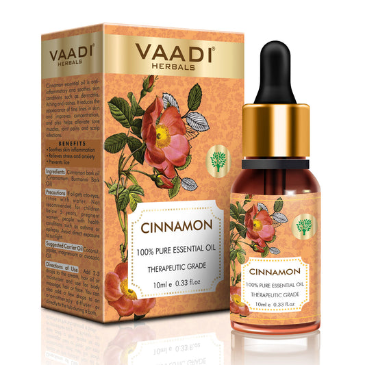 Cinnamon Essential Oil - Soothes Skin Inflammation, Relieves Stress & Anxiety & Improves Concentration - 100% Pure Therapeutic Grade (10 ml)