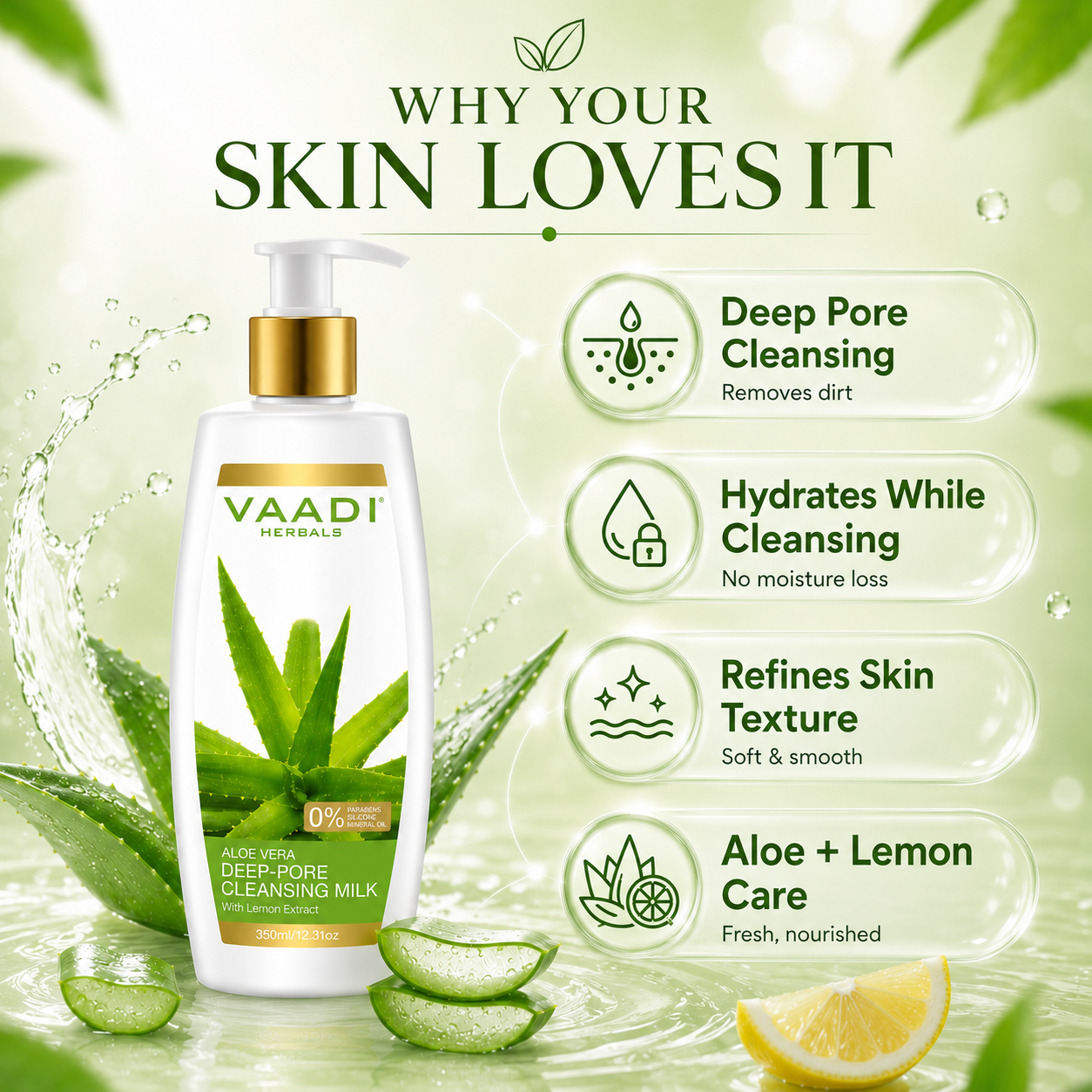 Aloe Vera Deep Pore Cleansing Milk With Lemon Extract  (350 ml)