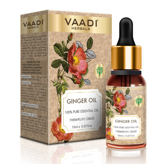 Ginger Essential Oil - Tones Skin, Prevents Hairfall, Soothing Woody Aroma - 100% Pure Therapeutic Grade (10 ml)