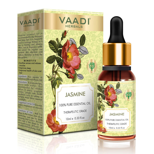 Jasmine Essential Oil - Nourishes Dry & Damaged Hair, Improves Sleep, Uplifts Mood, Reduces Acne & Blemishes - 100% Pure Therapeutic Grade (10 ml)