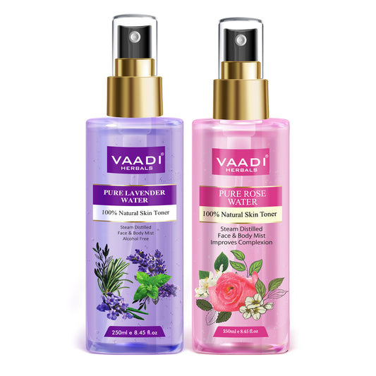 Pack of 2 - Rose Water & Lavender Water - 100% Natural & Pure (250 ml x 2)