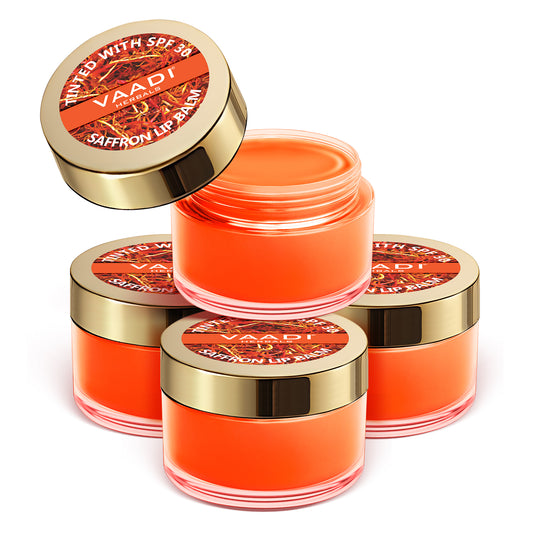 Tinted Saffron Lip Balm with SPF30 for Dry, Chapped & Sun Damaged Lips (10 gms x 4)