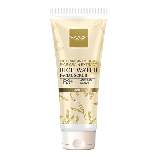 Vaadi Herbals Rice Water Facial Scrub with Niacinamide & Rice Grain Extract - B3+ | Anti Tan | Brightening| Glass Skin Look (60 ml)