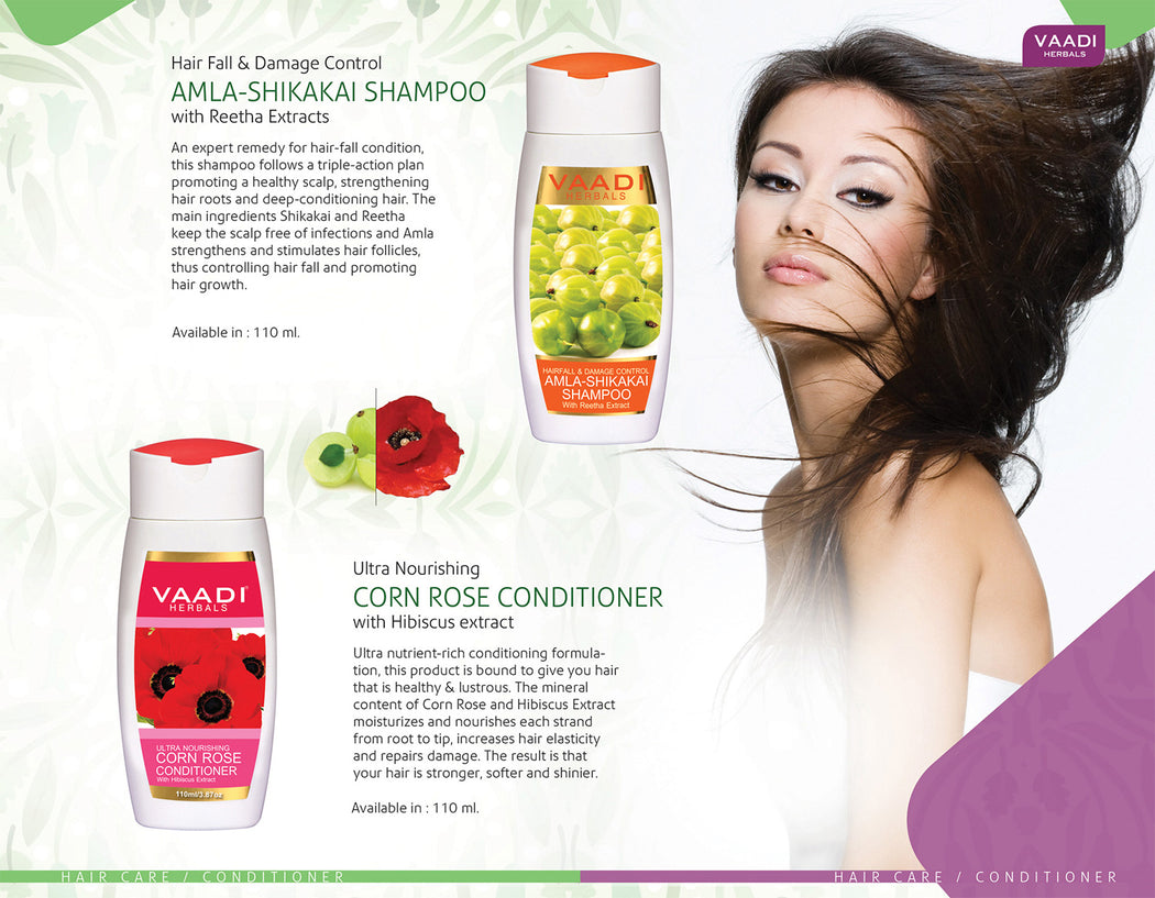 Amla Shikakai Shampoo - Hairfall & Damage Control with Corn Rose Conditioner (110 ml x 2)