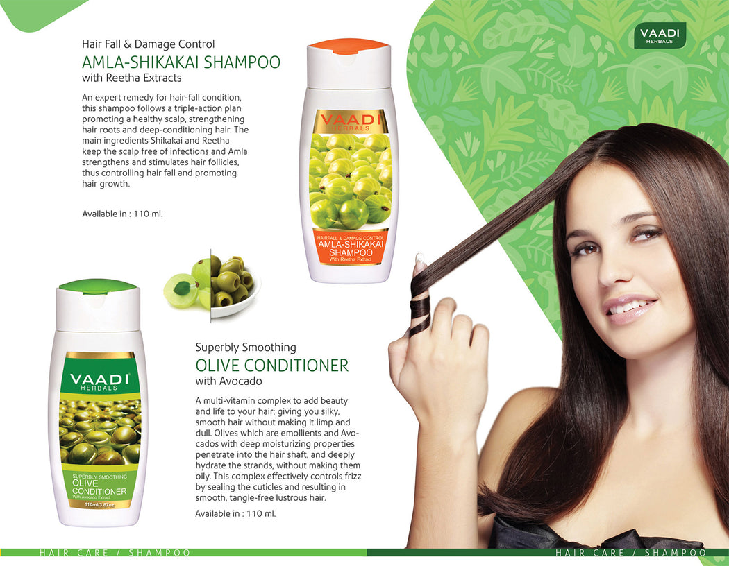 Amla Shikakai Shampoo - Hairfall & Damage Control with Olive Conditioner (110 ml x 2)