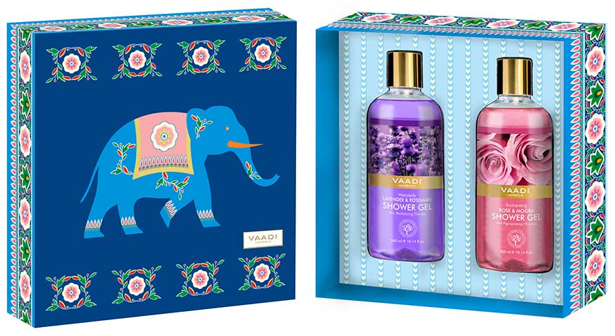 Exotic Floral Shower Gels Gift Box - Enachanting Rose & Mogra 300 ml & Heavenly Lavender & Rosemary 300 ml ( 300 ml x 2 )