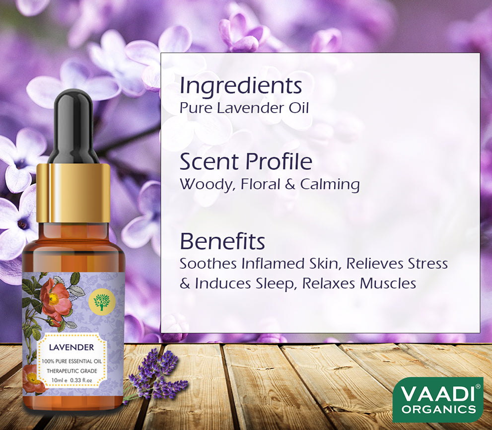 Lavender Essential Oil - Prevents Hairfall, Relieves Stress, Soothes Skin - 100% Pure Therapeutic Grade (10 ml)