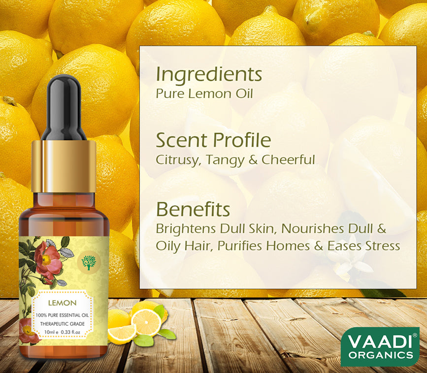 Lemon Essential Oil - Lightens Skin, Reduces Dandruff, Uplifts Mood - 100% Pure Therapeutic Grade (10 ml)