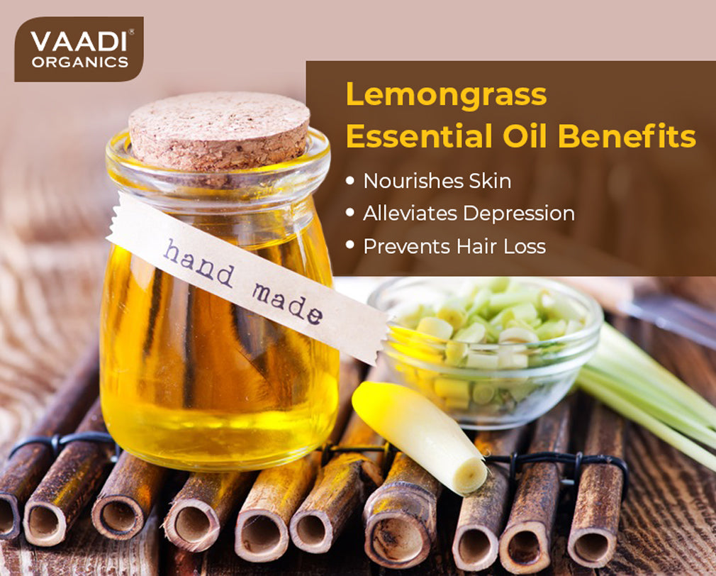 Lemongrass Essential Oil - Reduces Stress & Depression, Prevents Hairfall, Prevents Skin Ageing - 100% Pure Therapeutic Grade (10 ml)