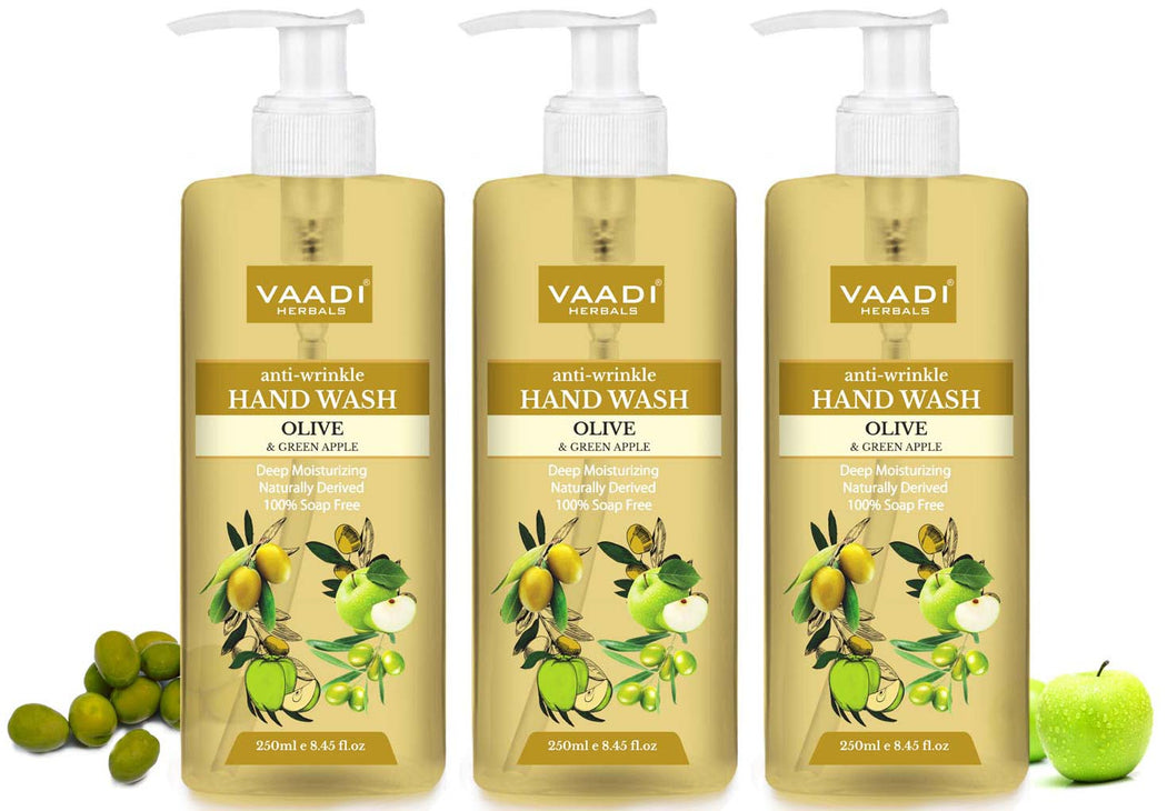 Pack of 3 Anti-Wrinkle Olive and Green Apple Hand Wash (250 ml x 3)