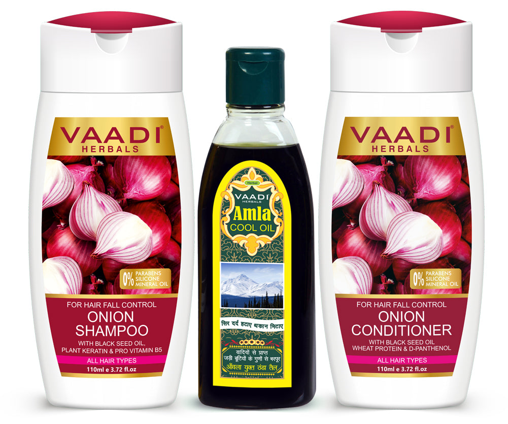 Anti Hair Fall Complete Pack - Onion Shampoo (110 ml), Onion Conditioner (110 ml) & Amla Hair Oil (200 ml)