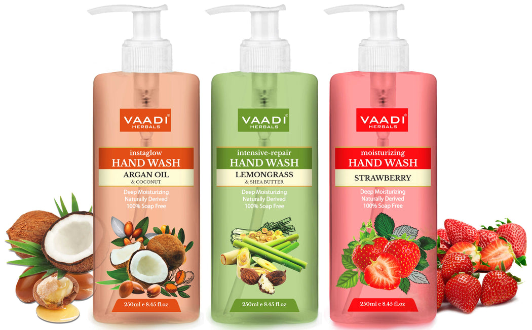 Pack of 3 Luxurious Handwash - Argan Oil & Coconut, Lemongrass & SheaButter, Strawberry (250 ml x 3)