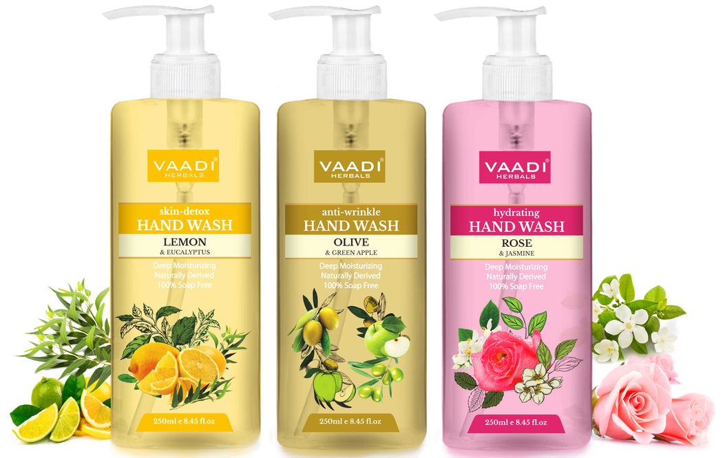 Pack of 3 Luxurious Handwash - Lemon & Eucalyptus, Olive & Green Apple, Rose & Jasmine (250 ml x 3)