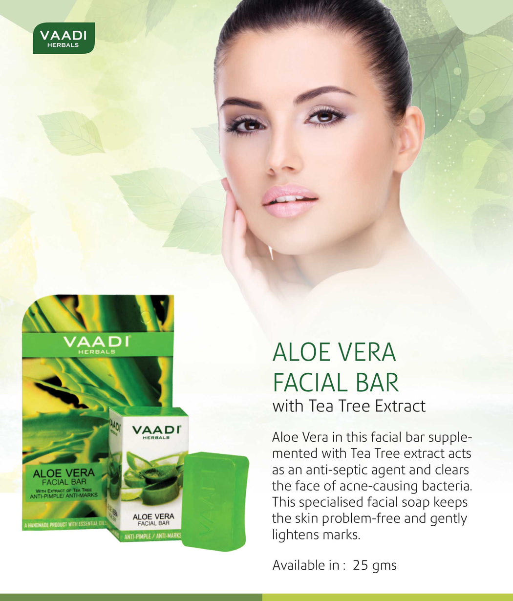 Pack of 4 Aloe Vera Facial Bars with Extract of Tea Tree (25 gms x 4)