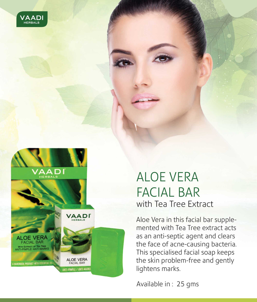 Pack of 6 Aloe Vera Facial Bars with Extract of Tea Tree (25 gms x 6)