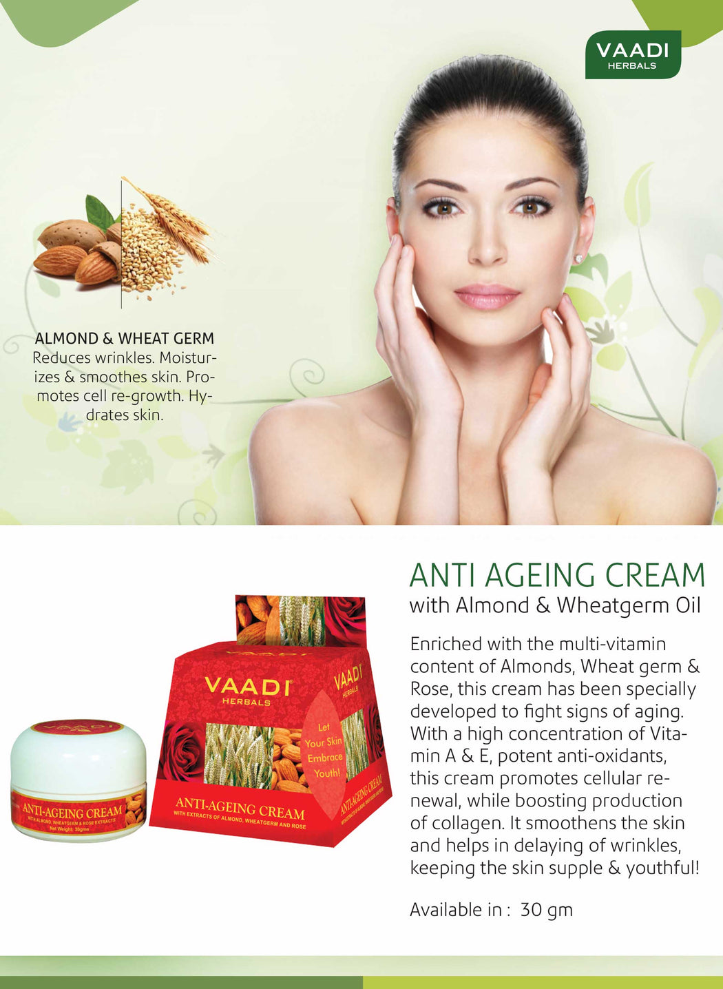 Pack of 3 Anti-Ageing Cream - Almond, Wheatgerm Oil & Rose (30 gms x 3)