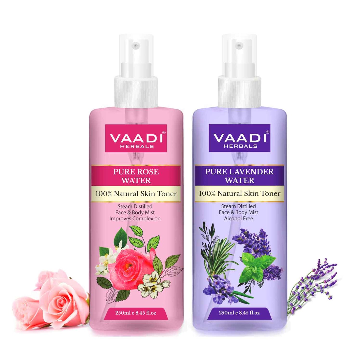 Pack of 2 - Rose Water & Lavender Water - 100% Natural & Pure (250 ml x 2)