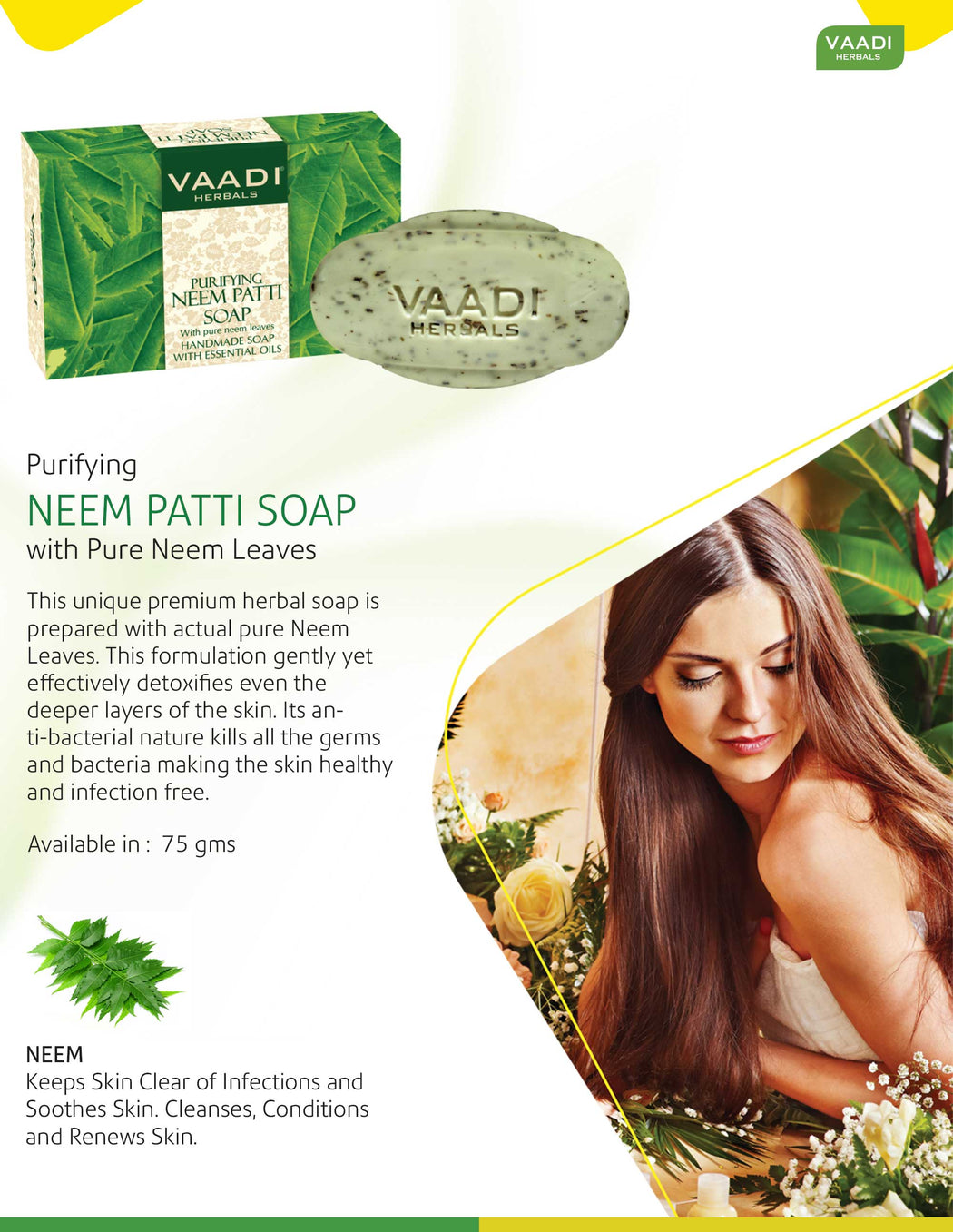 Pack of 6 Neem Patti Soap - Contains Pure Neem Leaves (75 gms x 6)