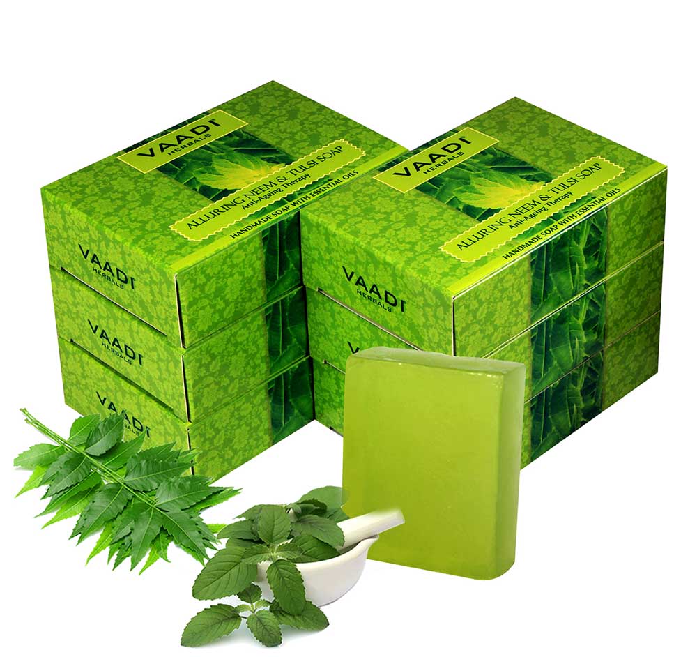 Pack of 6 Alluring Neem-Tulsi Soap with Vitamin E & Tea Tree Oil (75 gms x 6)