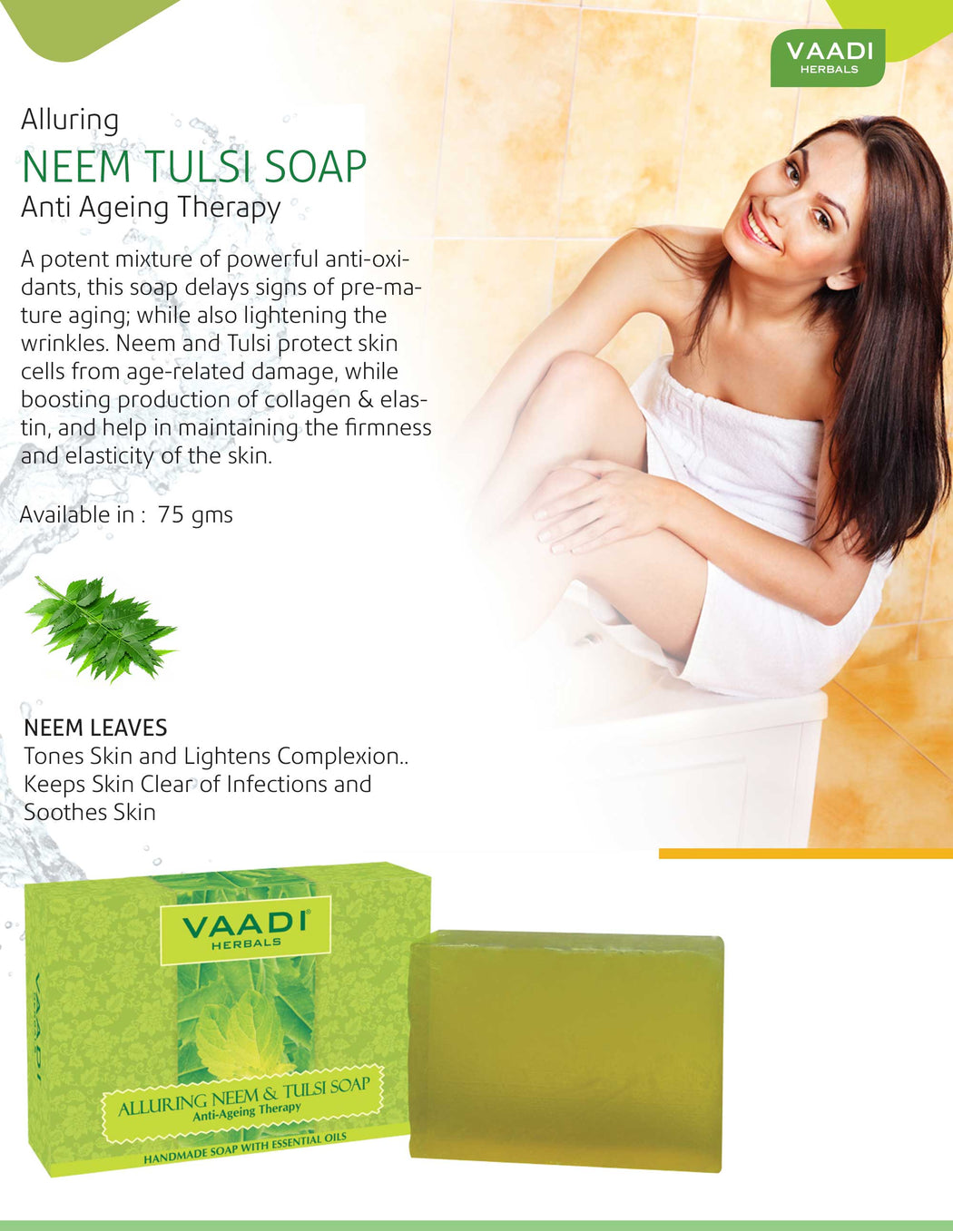 Pack of 6 Alluring Neem-Tulsi Soap with Vitamin E & Tea Tree Oil (75 gms x 6)
