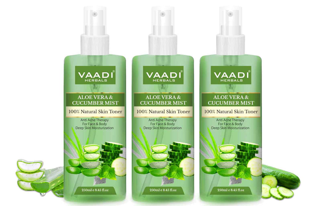 Aloe Vera & Cucumber Mist - 100% Natural Skin Toner (250 ml x 3)