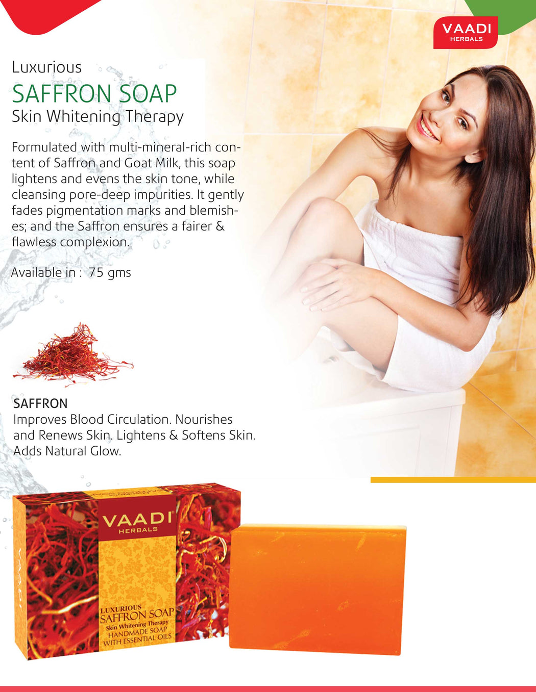 Pack of 6 Luxurious Saffron Soap - Skin Whitening Therapy (75 gms x 6)