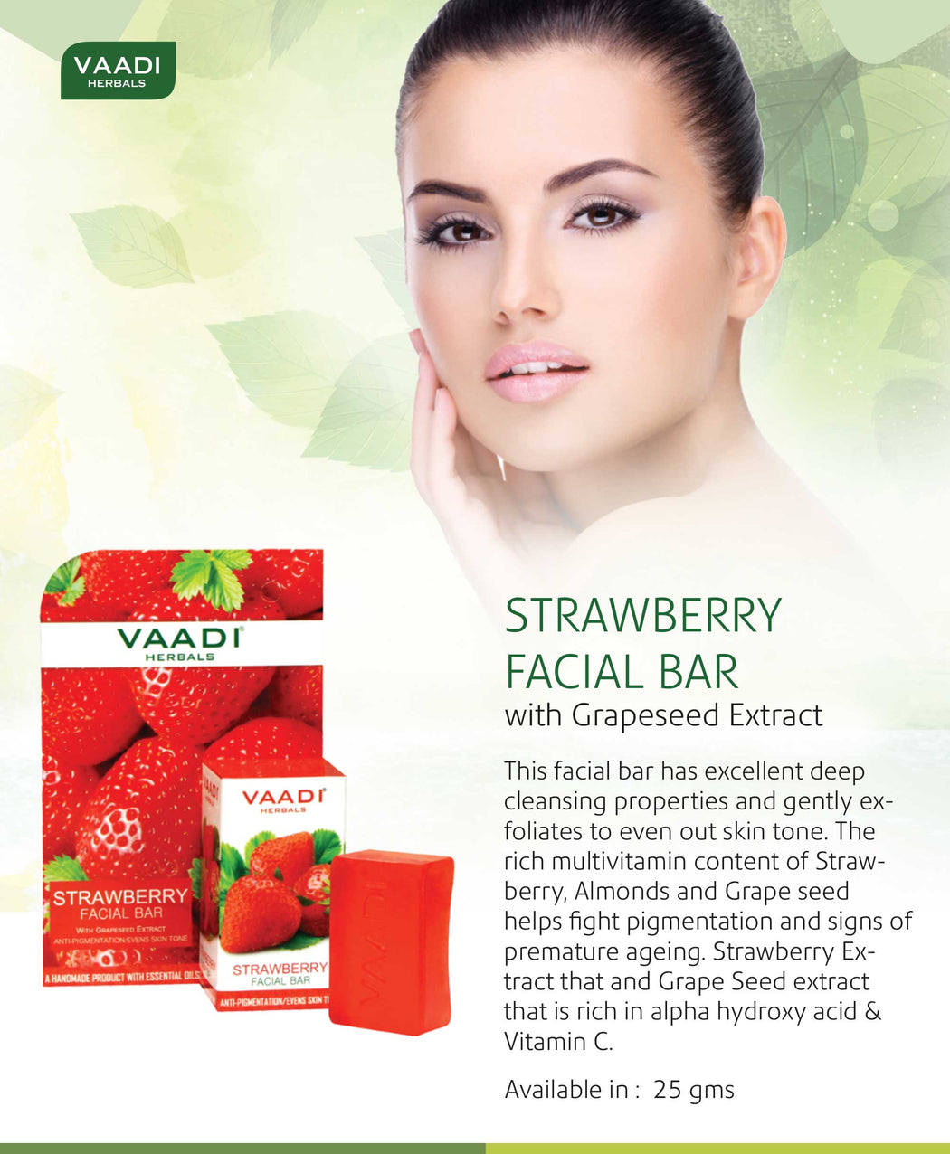 Pack of 6 Strawberry Facial Bars with Grapeseed Extract (25gms x 6)